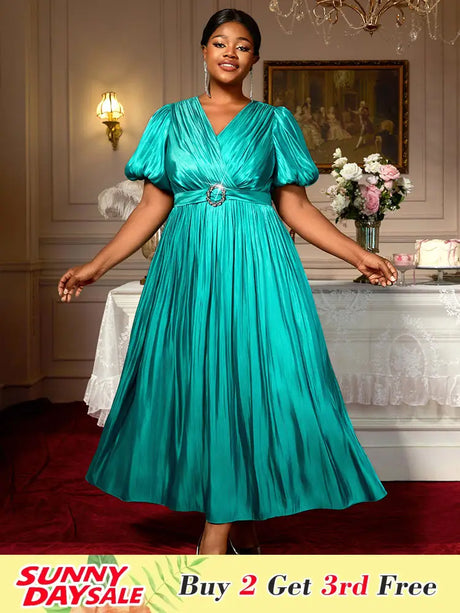 AOMEIDRESS Green Plus Size Dresses for Curvy Women Half Puff Sleeves A Line Outfits Green / S