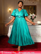 AOMEIDRESS Green Plus Size Dresses for Curvy Women Half Puff Sleeves A Line Outfits Green / S