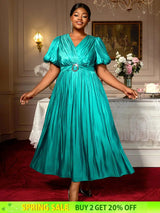 AOMEIDRESS Green Plus Size Dresses for Curvy Women Half Puff Sleeves A Line Outfits Green / S