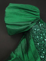 AOMEIDRESS Green Sequins A Line Off Shoulder Dress For Wedding Guest