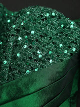 AOMEIDRESS Green Sequins A Line Off Shoulder Dress For Wedding Guest