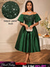 AOMEIDRESS Green Sequins A Line Off Shoulder Dress For Wedding Guest DarkGreen / S