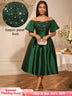 AOMEIDRESS Green Sequins A Line Off Shoulder Dress For Wedding Guest DarkGreen / S