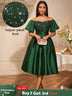 AOMEIDRESS Green Sequins A Line Off Shoulder Dress For Wedding Guest DarkGreen / S