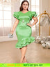 green v neck midi dresse for women