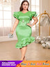 green v neck midi dresse for women