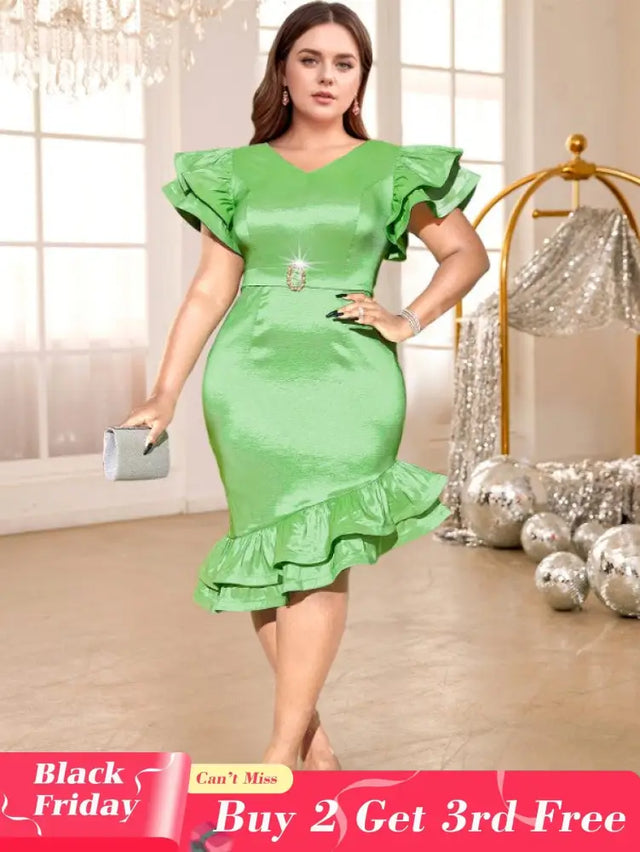 green v neck midi dresse for women