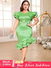 green v neck midi dresse for women