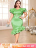 green v neck midi dresse for women