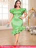 green v neck midi dresse for women