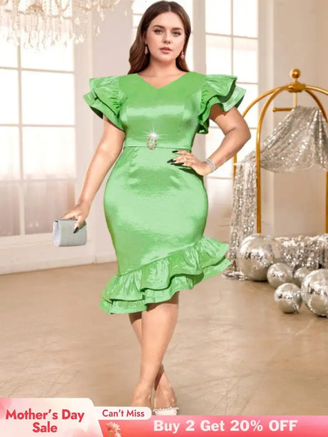 green v neck midi dresse for women