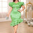 green v neck midi dresse for women
