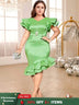 green v neck midi dresse for women