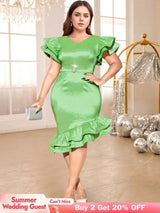 green v neck midi dresse for women