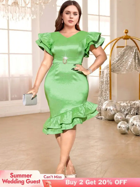 green v neck midi dresse for women