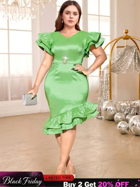 green v neck midi dresse for women