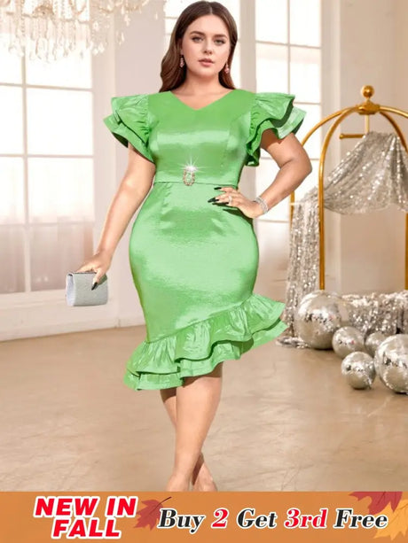 green v neck midi dresse for women