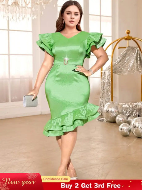 green v neck midi dresse for women