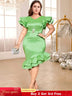 green v neck midi dresse for women
