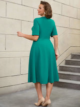 AOMEIDRESS Elegant Green A Line Dress with Short Sleeves and Oversized 3D Bow

