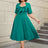 AOMEIDRESS Green Short Sleeve A Line Dress with 3D Bow Design
