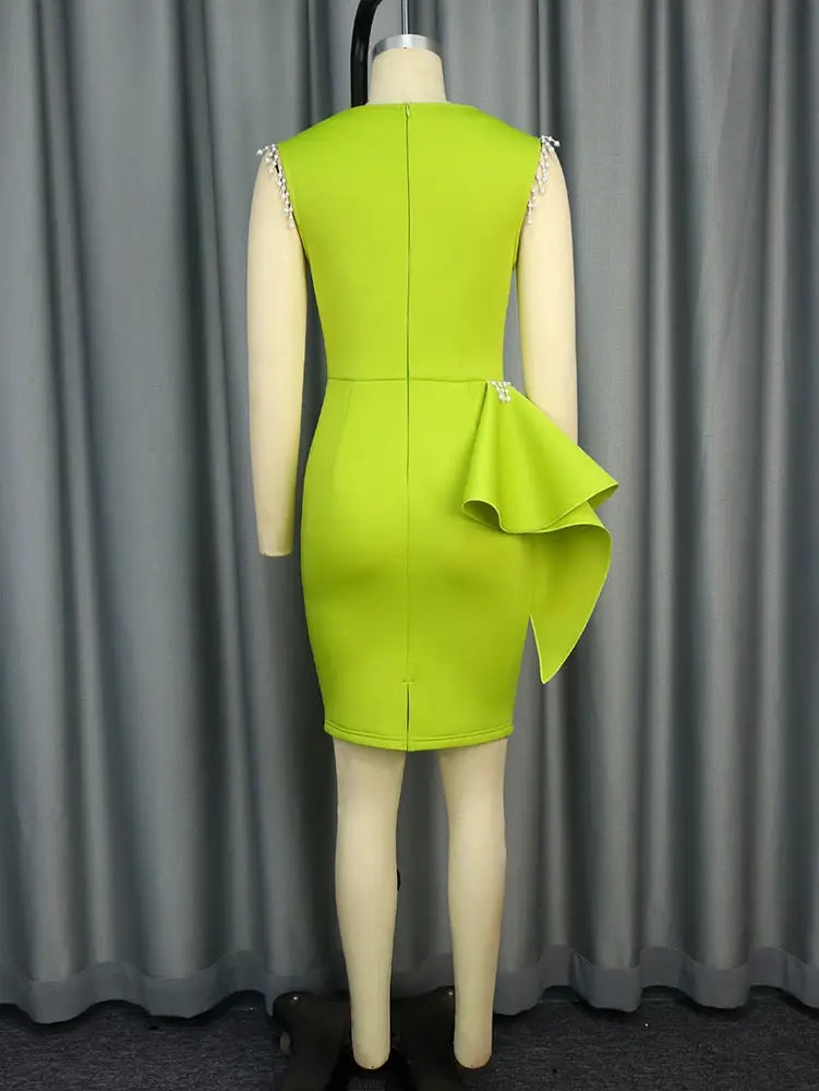 AOMEIDRESS Green Sleeveless Bodycon Dress Beading Party Causal Wear