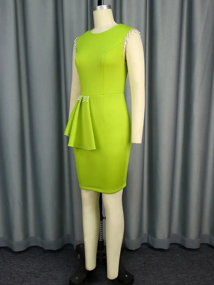 AOMEIDRESS Green Sleeveless Bodycon Dress Beading Party Causal Wear