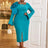 AOMEIDRESS Green Square Collar Midi Dress Long Flare Sleeve 3D Flower Green / S