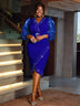 AOMEIDRESS Green V Neck Midi Dresses Beaded See Through Irregular Blue / S