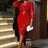 AOMEIDRESS Green V Neck Midi Dresses Beaded See Through Irregular Red / S