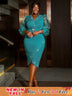 AOMEIDRESS Green V Neck Midi Dresses Beaded See Through Irregular Green / S