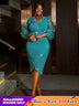 AOMEIDRESS Green V Neck Midi Dresses Beaded See Through Irregular Green / S
