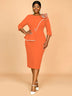 AOMEIDRESS Green Wedding Guest Dress Bodycon Long Sleeve 3D Floral Orange / S