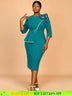 AOMEIDRESS Green Wedding Guest Dress Bodycon Long Sleeve 3D Floral
