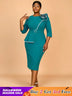 AOMEIDRESS Green Wedding Guest Dress Bodycon Long Sleeve 3D Floral
