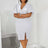 AOMEIDRESS Guest Wedding Party Dress V Neck Short Lantern Sleeve Belt WHITE / S