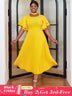 yellow ruffles sleeve pleated wedding guest dress