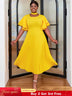 yellow ruffles sleeve pleated wedding guest dress