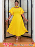 yellow ruffles sleeve pleated wedding guest dress