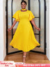 yellow ruffles sleeve pleated wedding guest dress