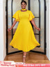 yellow ruffles sleeve pleated wedding guest dress