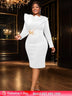 AOMEIDRESS Party Dress O Neck Long Sleeves Appliques High Waist Midi
