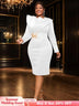 AOMEIDRESS Party Dress O Neck Long Sleeves Appliques High Waist Midi
