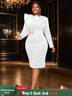 AOMEIDRESS Party Dress O Neck Long Sleeves Appliques High Waist Midi
