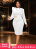 AOMEIDRESS Party Dress O Neck Long Sleeves Appliques High Waist Midi
