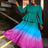 AOMEIDRESS High Waist Dress Green Round Neck Long Lantern Sleeve Green / S
