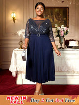 AOMEIDRESS Holiday Party Outfits For Women Sequins Mesh Elegant Dress Navy / 0XL
