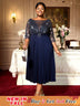AOMEIDRESS Holiday Party Outfits For Women Sequins Mesh Elegant Dress Navy / 0XL