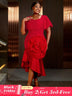 AOMEIDRESS Holiday Party Outfits Red Woman 3D Flower Elegant Dresses Red / S