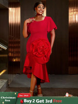 AOMEIDRESS Holiday Party Outfits Red Woman 3D Flower Elegant Dresses Red / S